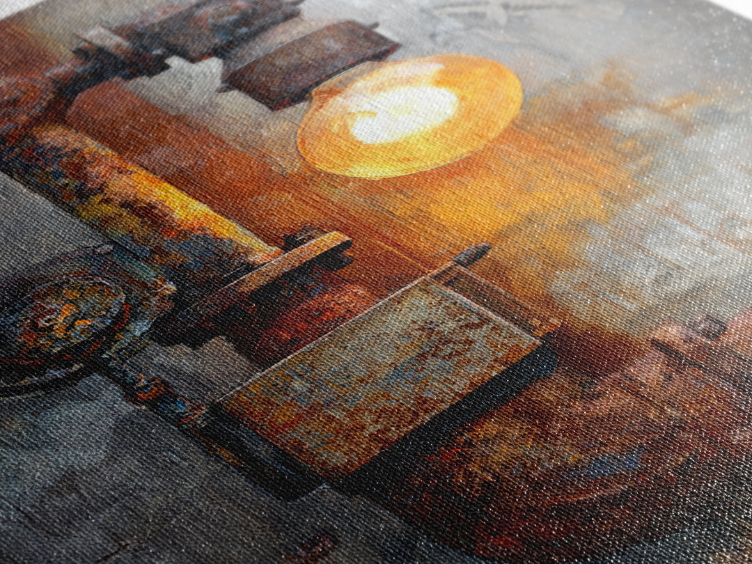 Industrial Lamp with Warm Glow Canvas Print, Industrial Art, Abstract Art, Living Room Decor, Fine Art, Foundry, Bauhaus Poster, IND-2x3-31