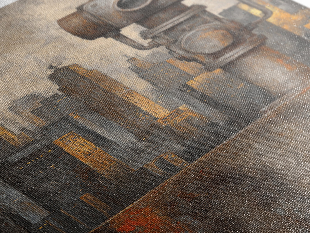 Industrial City Skyline Framed Canvas Print, Industrial Art, Living Room Decor, Abstract Art, Foundry, Abstract Wall Art, IND-2x3-44