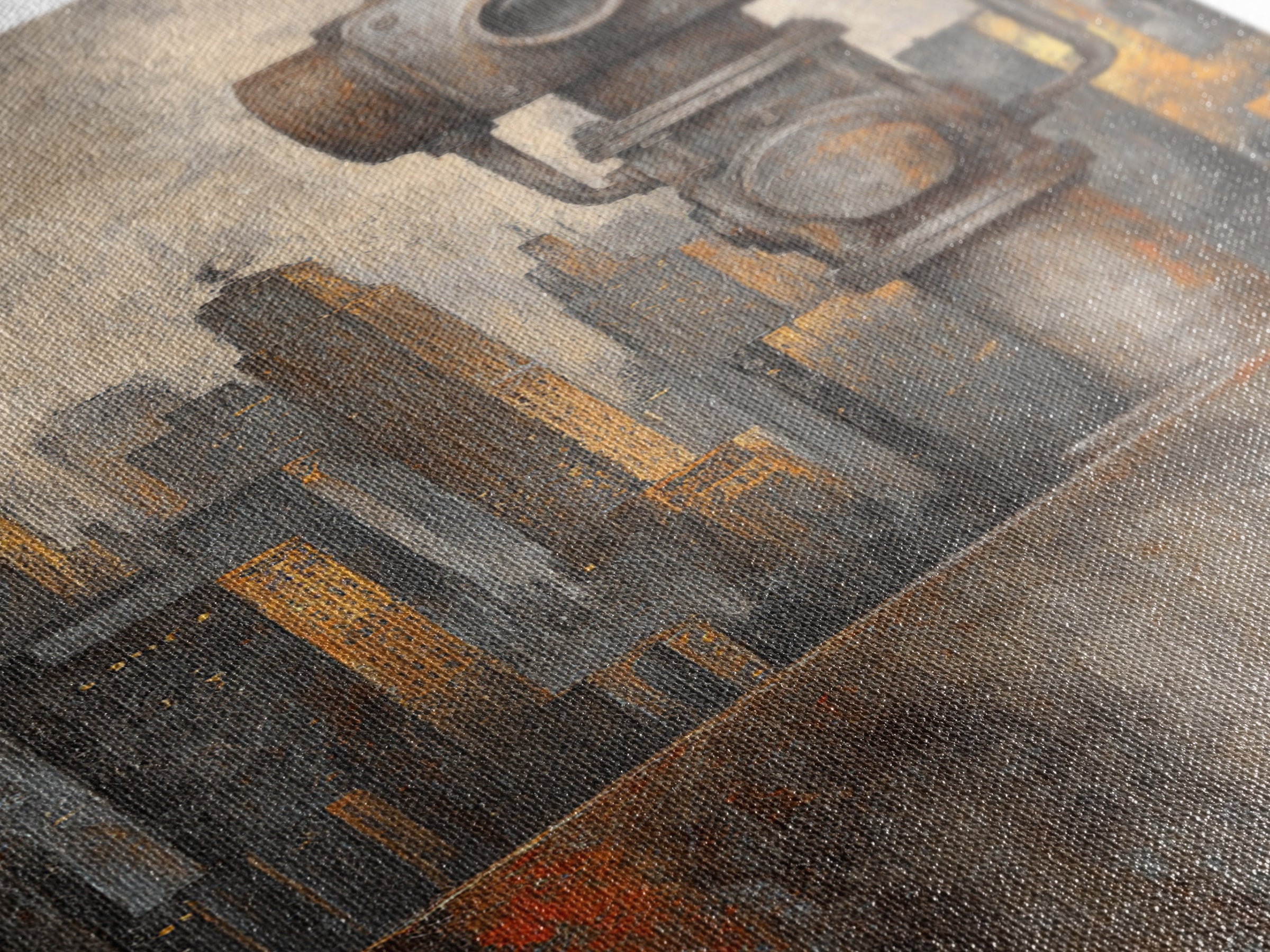 Industrial City Skyline Framed Canvas Print, Industrial Art, Living Room Decor, Abstract Art, Foundry, Abstract Wall Art, IND-2x3-44