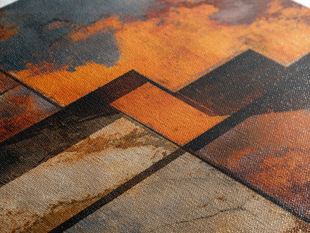 Rust Orange and Charcoal Geometric Abstraction Framed Canvas Print, Industrial Art, Art Print, Living Room Decor, Foundry, IND-2x3-46