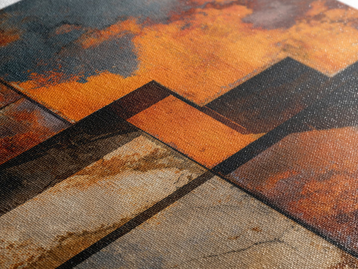 Rust Orange and Charcoal Geometric Abstraction Framed Canvas Print, Industrial Art, Art Print, Living Room Decor, Foundry, IND-2x3-46