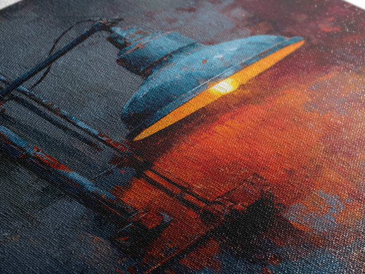 Industrial Lamp with Warm Glow Framed Canvas Print, Industrial Art, Abstract Painting, Living Room Decor, Fine Art, Foundry, IND-2x3-55