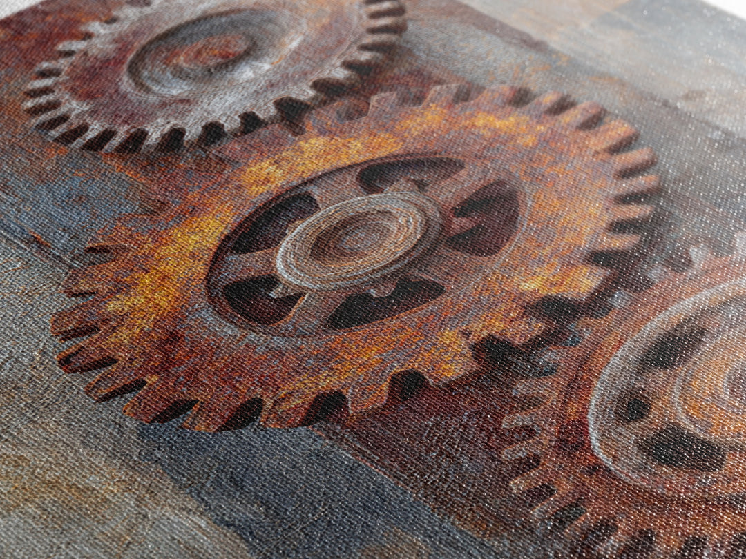 Rusted Gears Arranged as Sculptural Still Life Canvas Print, Industrial Art, Black and White Art, Living Room Decor, Foundry, IND-2x3-57