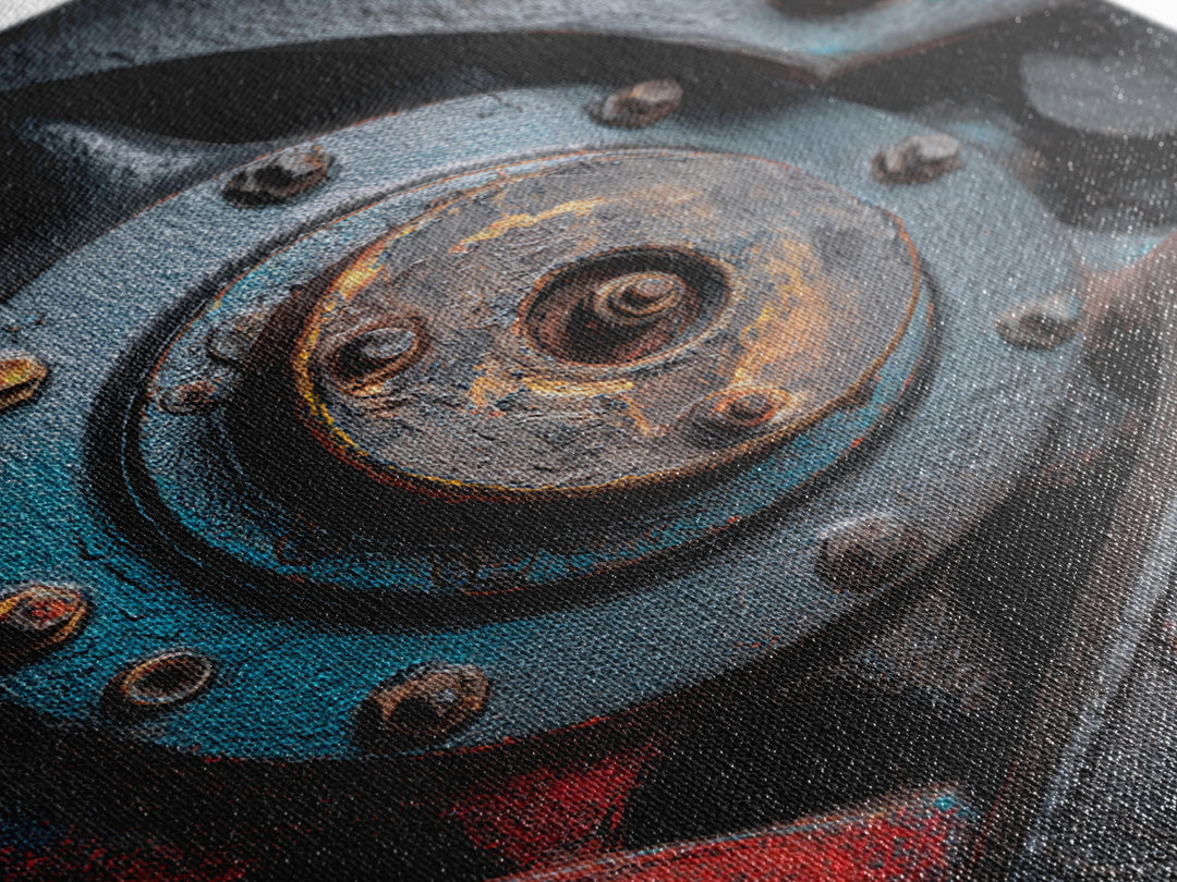 Steam Locomotive Wheel Closeup Canvas Print, Industrial Art, Black and White Wall Art, Living Room Decor, Abstract Art, Foundry, IND-2x3-62