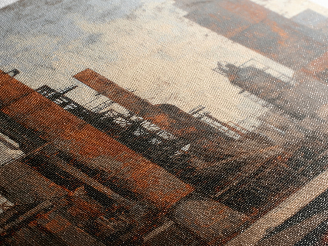Industrial City Skyline Framed Canvas Print, Industrial Art, Contemporary Art, Living Room Decor, Fine Art, Foundry, IND-2x3-68
