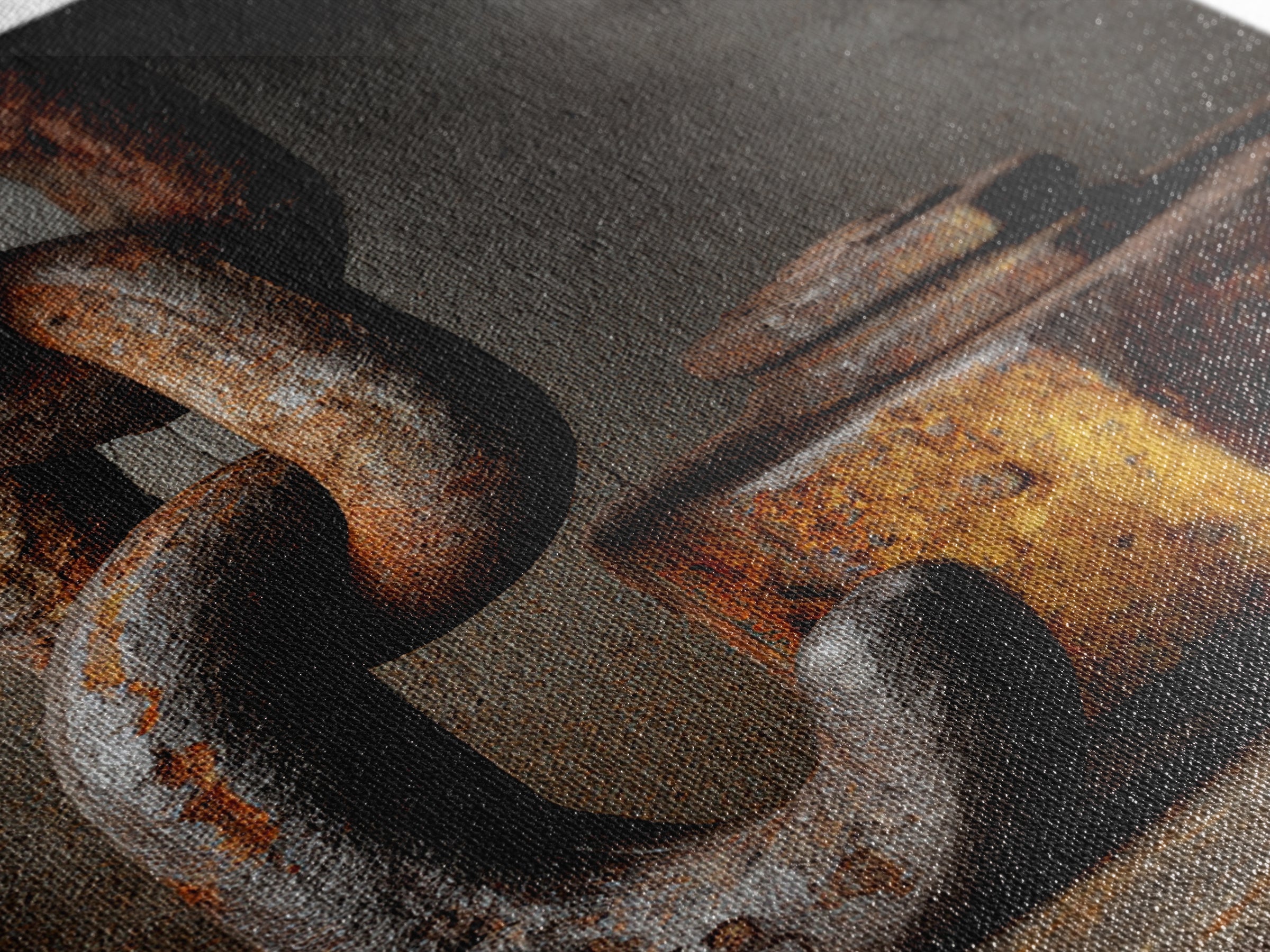 Chain and Hook Still Life Canvas Print, Industrial Art, Abstract Wall Art, Living Room Decor, Oil Painting, Foundry, IND-2x3-72