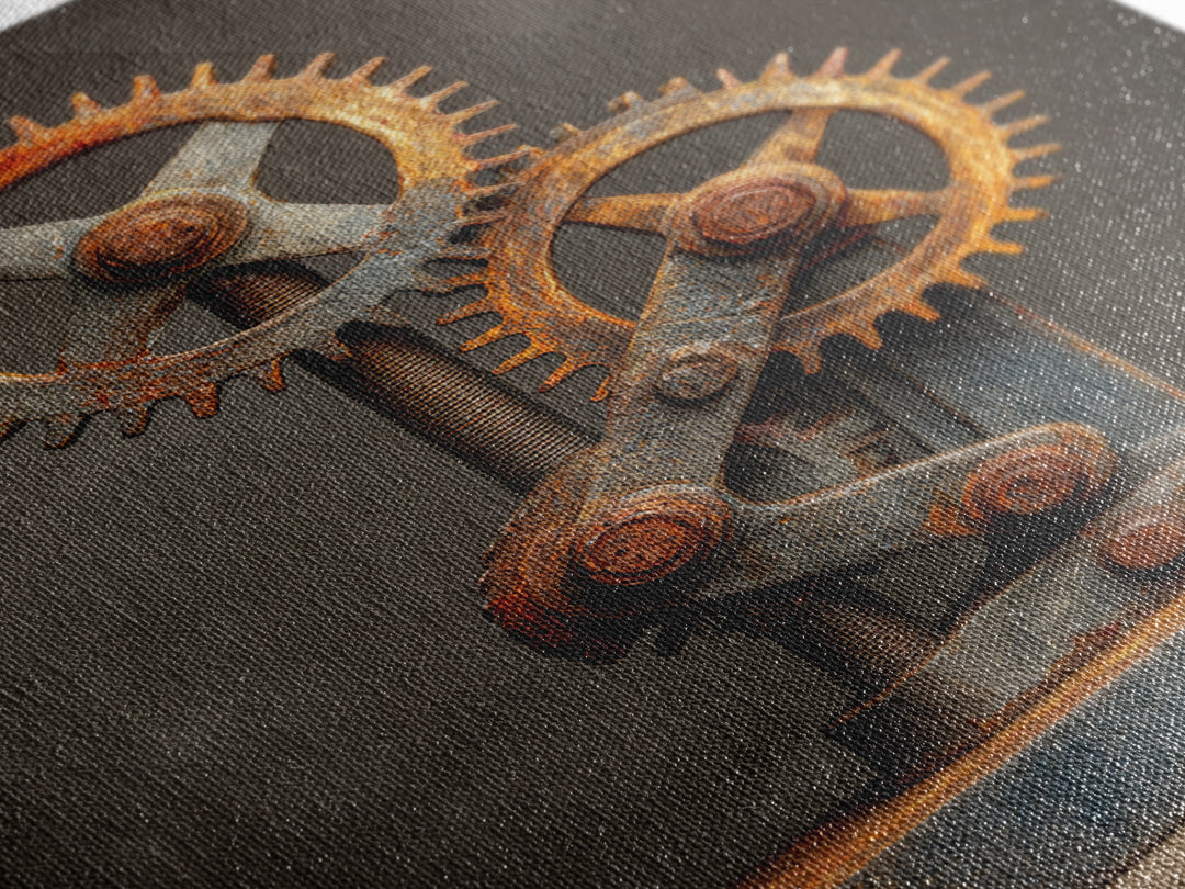 Rusted Gears Arranged as Sculptural Still Life Canvas Print, Industrial Art, Black and White Art, Living Room Decor, Foundry, IND-2x3-81
