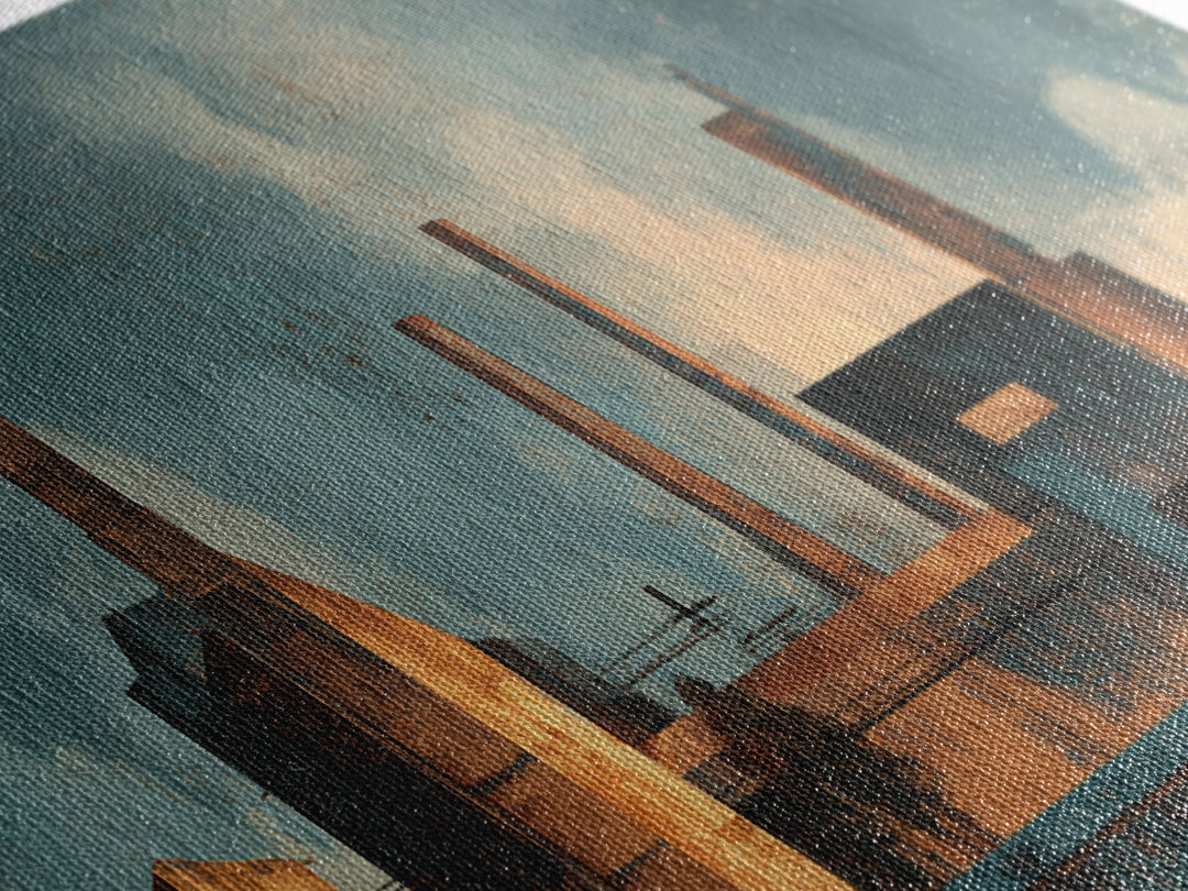 Factory Smokestacks with Moody Sky Framed Canvas Print, Industrial Art, Wall Hanging, Living Room Decor, Fine Art, Foundry, IND-3x1-51