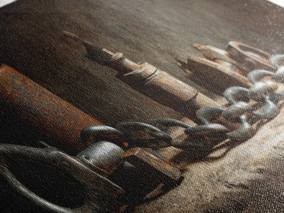 Chain and Hook Still Life Framed Canvas Print, Industrial Art, Wall Art, Living Room Decor, Fine Art, Foundry, Original Art, IND-3x1-56