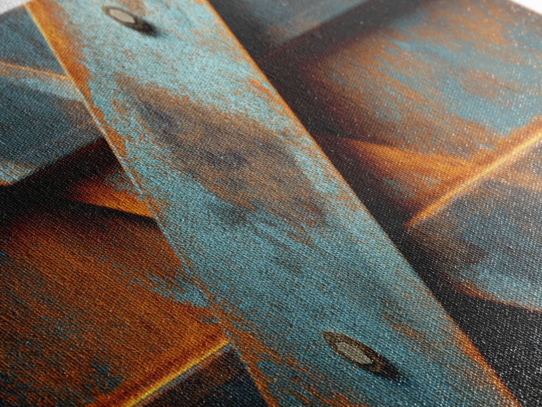 Steel Beams Crossing Like Abstract Lines Canvas Print, Industrial Art, Statement Artwork, Living Room Decor, Foundry, IND-3x1-57