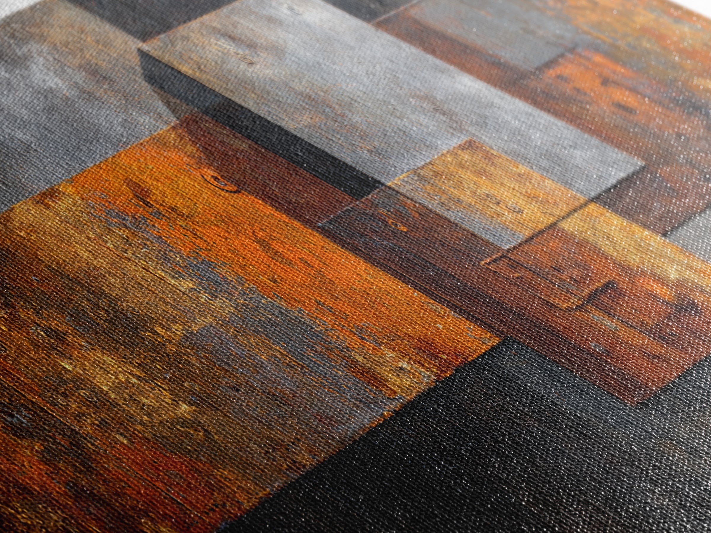 Rust Orange and Charcoal Geometric Abstraction Canvas Print, Industrial Art, Abstract Art, Living Room Decor, Fine Art, Foundry, IND-3x1-78