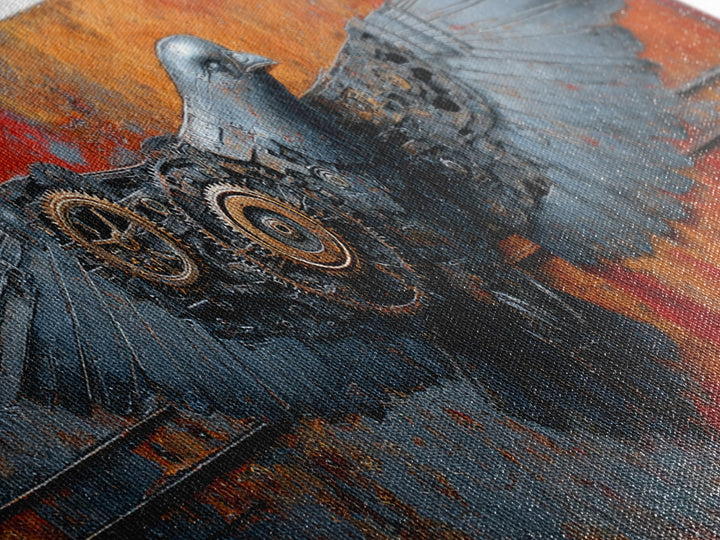 Mechanical Bird Made from Gears Canvas Print, Industrial Art, Abstract Art, Living Room Decor, Foundry, Bauhaus Poster, IND-3x1-83