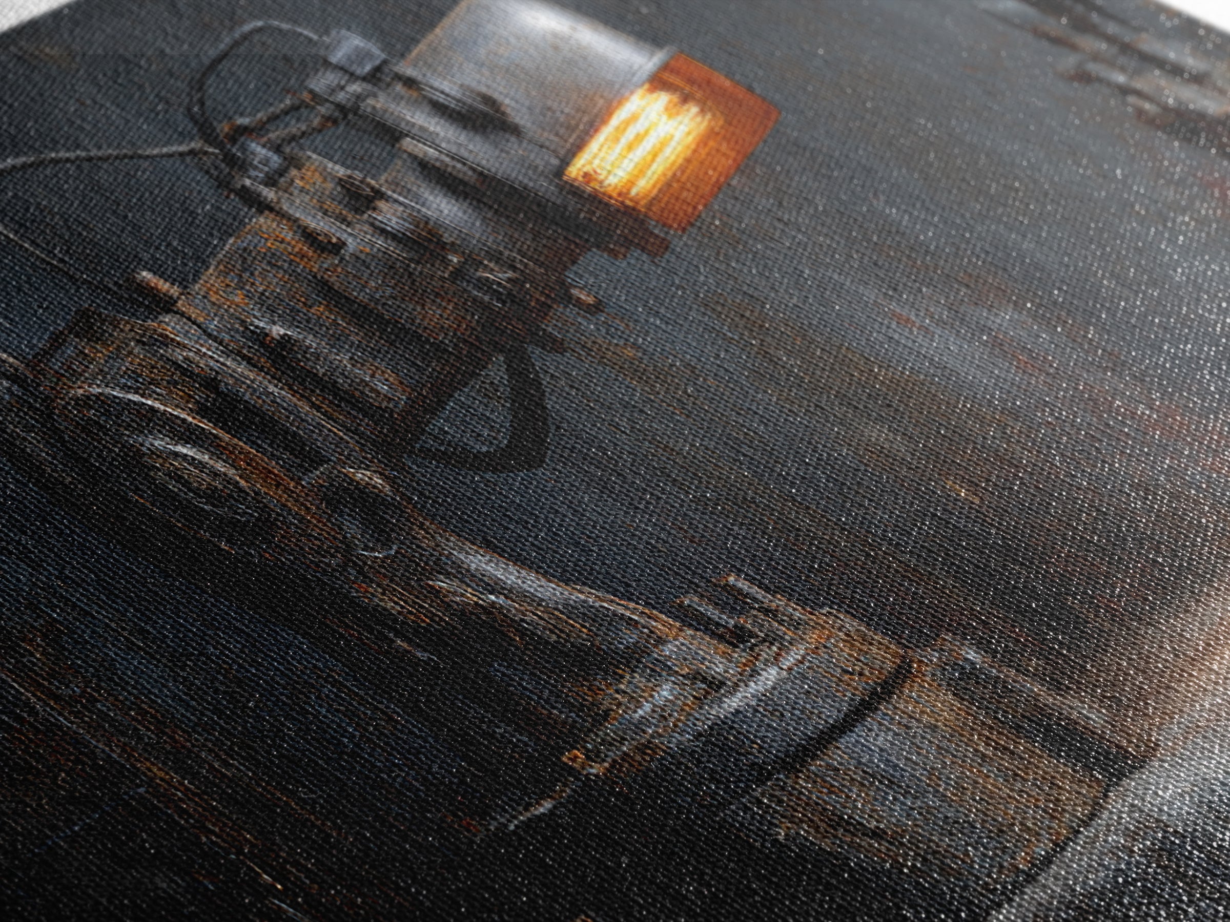 Industrial Lamp with Warm Glow Framed Canvas Print, Industrial Art, Textured Wall Art, Living Room Decor, Fine Art, Foundry, IND-3x1-87