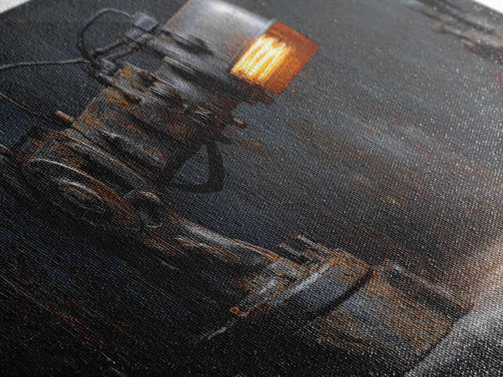 Industrial Lamp with Warm Glow Framed Canvas Print, Industrial Art, Textured Wall Art, Living Room Decor, Fine Art, Foundry, IND-3x1-87