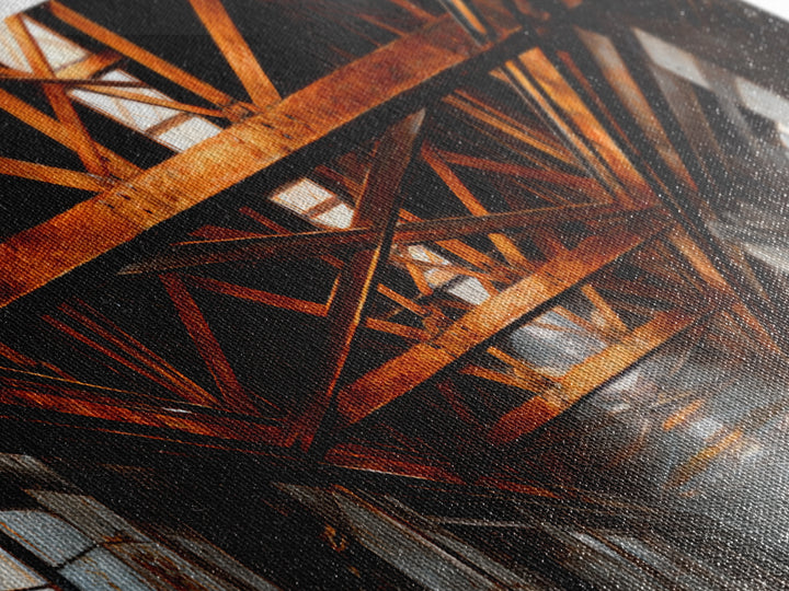 Steel Bridge Truss Canvas Print, Industrial Art, Abstract Wall Art, Living Room Decor, Fine Art, Foundry, Black and White Art, IND-3x1-91