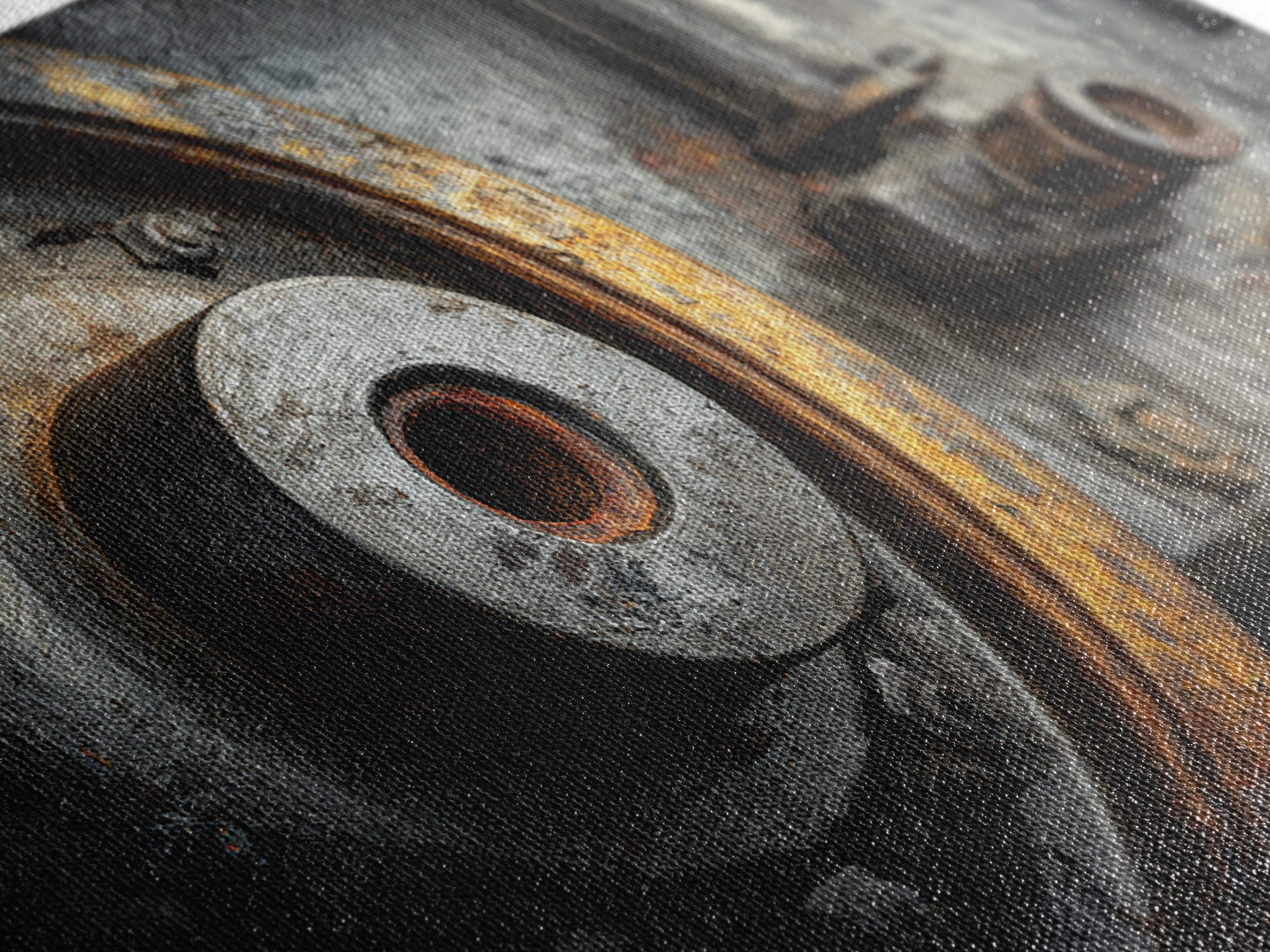 Steam Locomotive Wheel Closeup Framed Canvas Print, Industrial Art, Living Room Art, Living Room Decor, Fine Art, Foundry, IND-3x2-10
