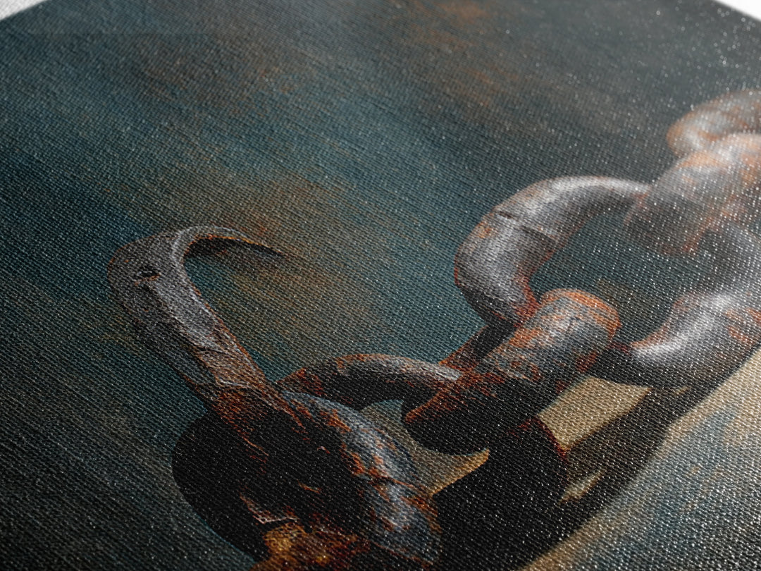 Chain and Hook Still Life Framed Canvas Print, Industrial Art, Fine Art Print, Living Room Decor, Fine Art, Foundry, Wall Decor, IND-3x2-20
