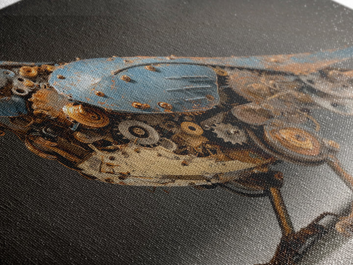Mechanical Bird Made from Gears Framed Canvas Print, Industrial Art, Luxury Decor, Living Room Decor, Fine Art, Foundry, IND-3x2-23
