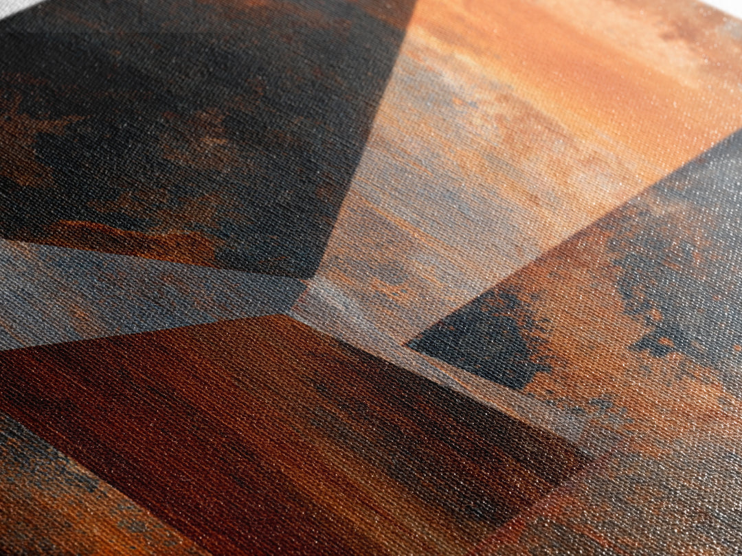 Rust Orange and Charcoal Geometric Abstraction Canvas Print, Industrial Art, Steampunk Decor, Living Room Decor, Abstract Art, IND-3x2-42