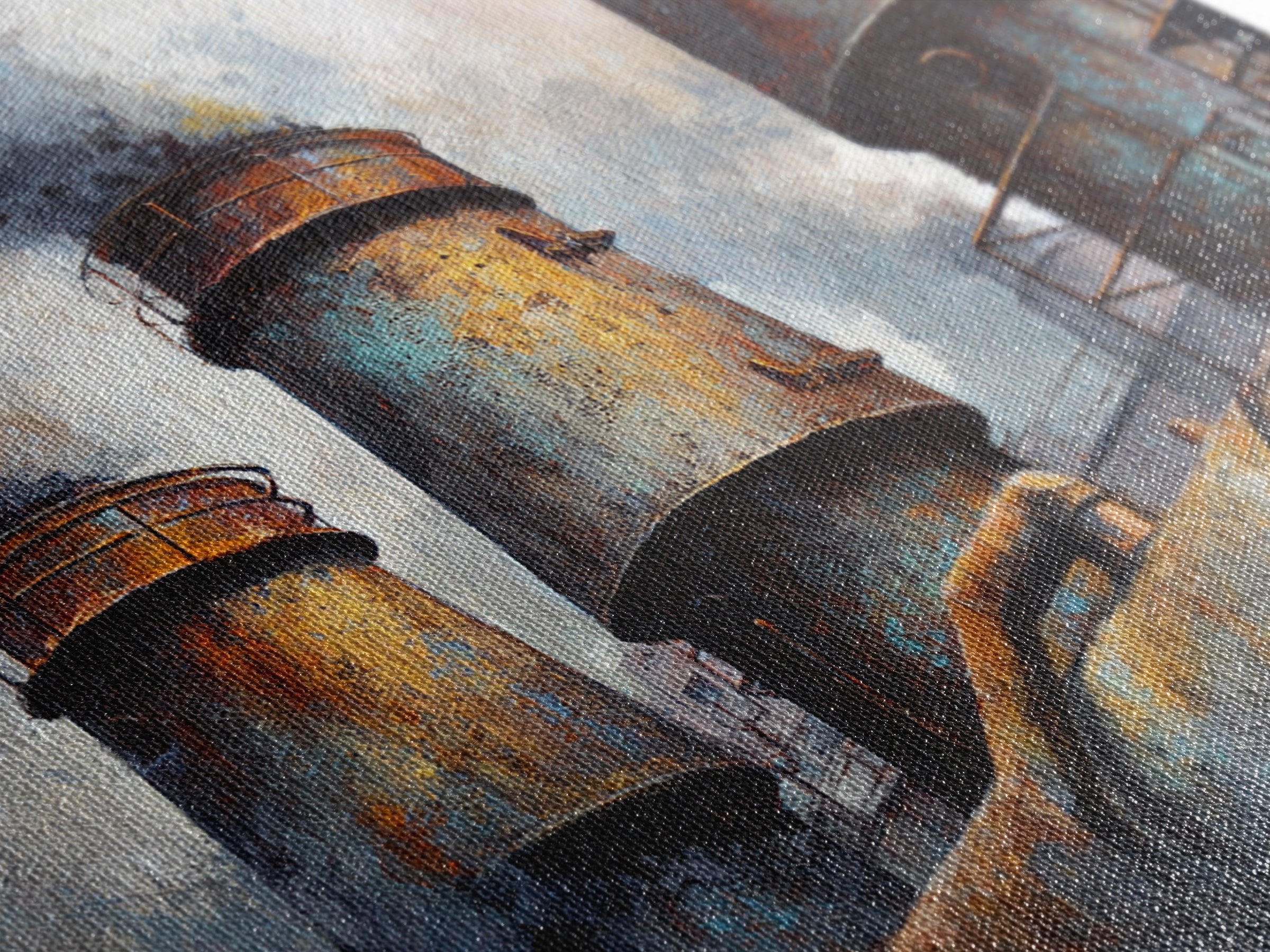 Factory Smokestacks with Moody Sky Framed Canvas Print, Industrial Art, Fine Art Print, Living Room Decor, Fine Art, Foundry, IND-3x2-63
