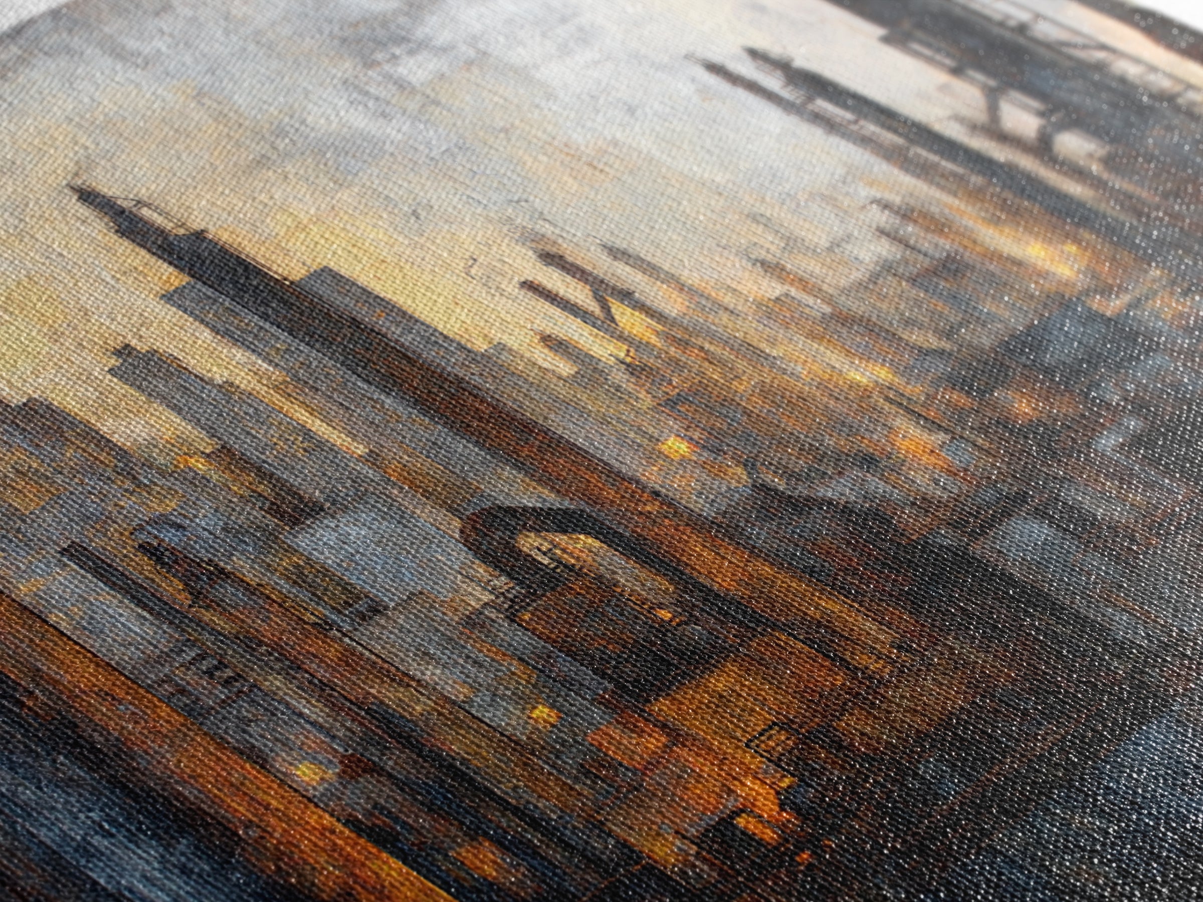 Industrial City Skyline Framed Canvas Print, Industrial Art, Art Print, Living Room Decor, Fine Art, Foundry, Modern Art, IND-3x2-64