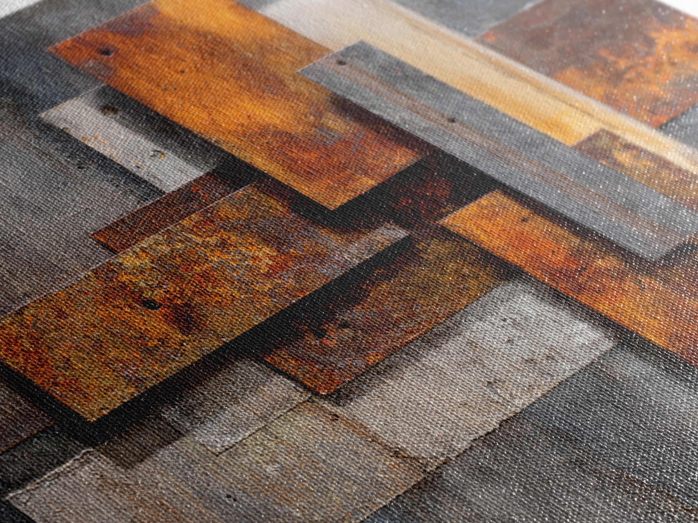 Rust Orange and Charcoal Geometric Abstraction Canvas Print, Industrial Art, Steampunk Decor, Living Room Decor, Abstract Art, IND-3x2-66