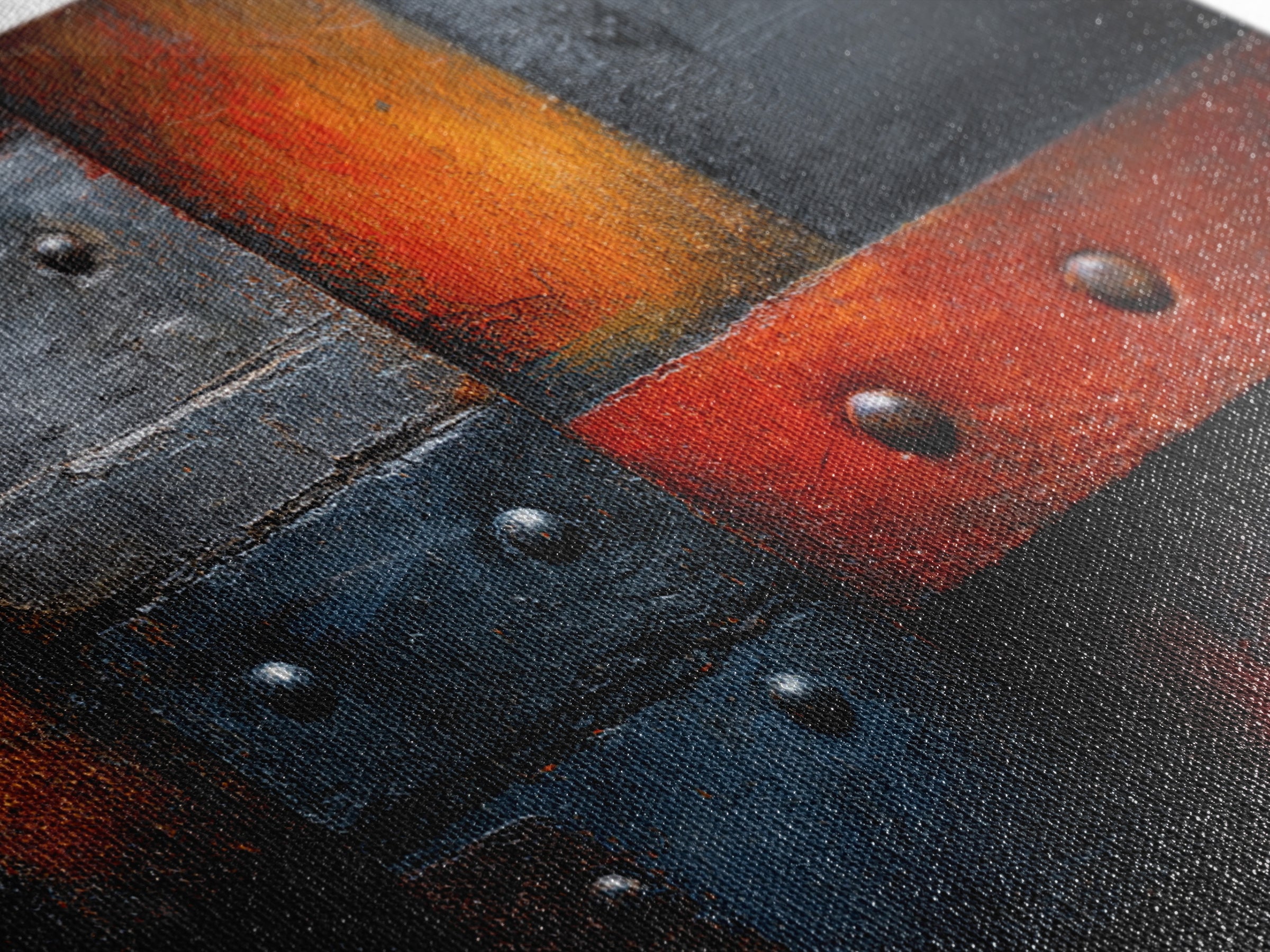 Riveted Metal Panel Texture Study Framed Canvas Print, Industrial Art, Living Room Decor, Oil Painting, Foundry, IND-3x2-74