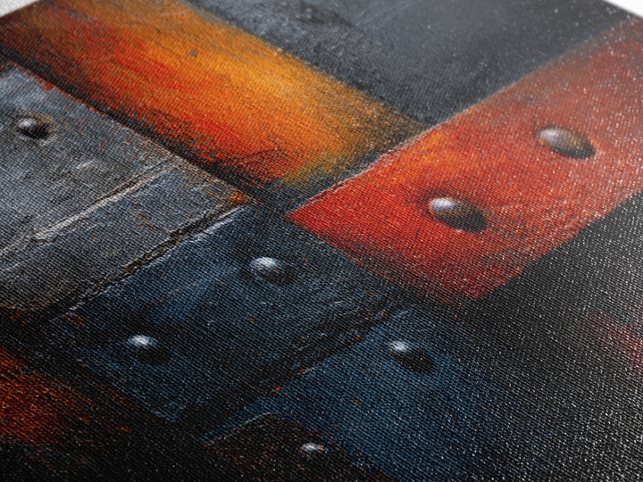 Riveted Metal Panel Texture Study Framed Canvas Print, Industrial Art, Living Room Decor, Oil Painting, Foundry, IND-3x2-74
