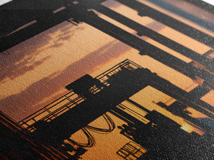 Warehouse Crane Silhouette Canvas Print, Industrial Art, Steampunk Decor, Living Room Decor, Fine Art, Foundry, Luxury Decor, IND-3x2-83