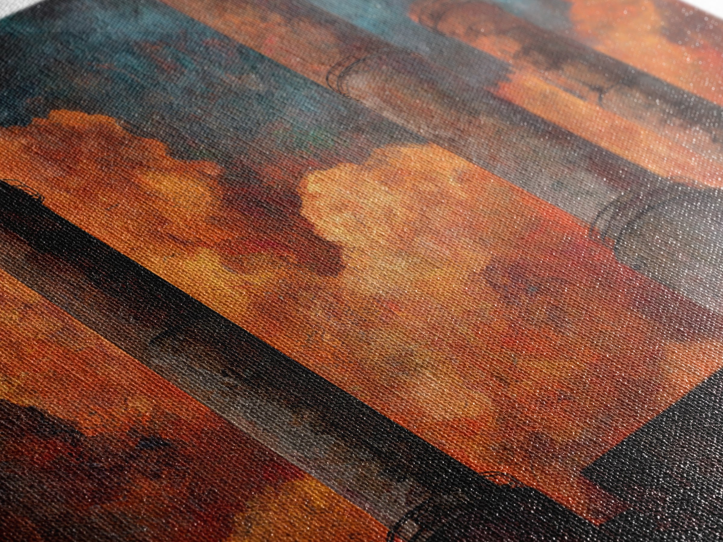 Factory Smokestacks with Moody Sky Framed Canvas Print, Industrial Art, Textured Wall Art, Living Room Decor, Fine Art, Foundry, IND-3x2-87