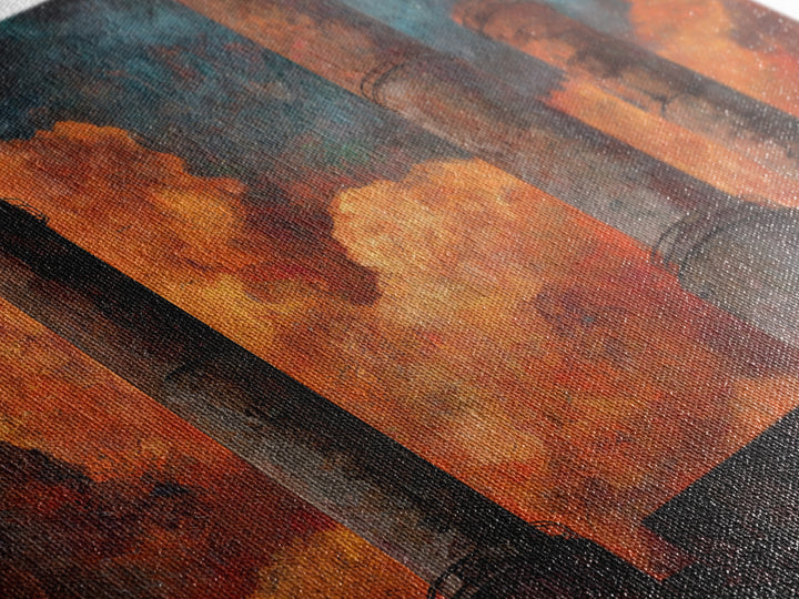 Factory Smokestacks with Moody Sky Framed Canvas Print, Industrial Art, Textured Wall Art, Living Room Decor, Fine Art, Foundry, IND-3x2-87