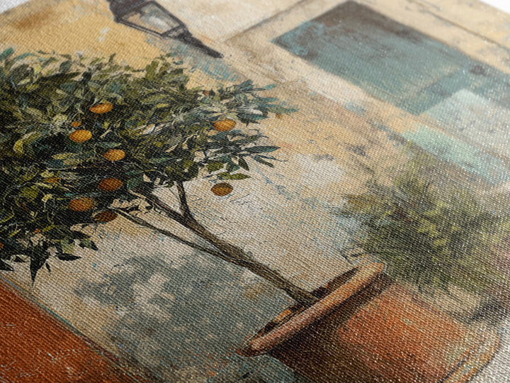 Orange Tree in a Courtyard Planter Canvas Print, Italian Villa Art, Coastal Decor, Living Room Decor, Fine Art, Villa, IVA-1x1-14