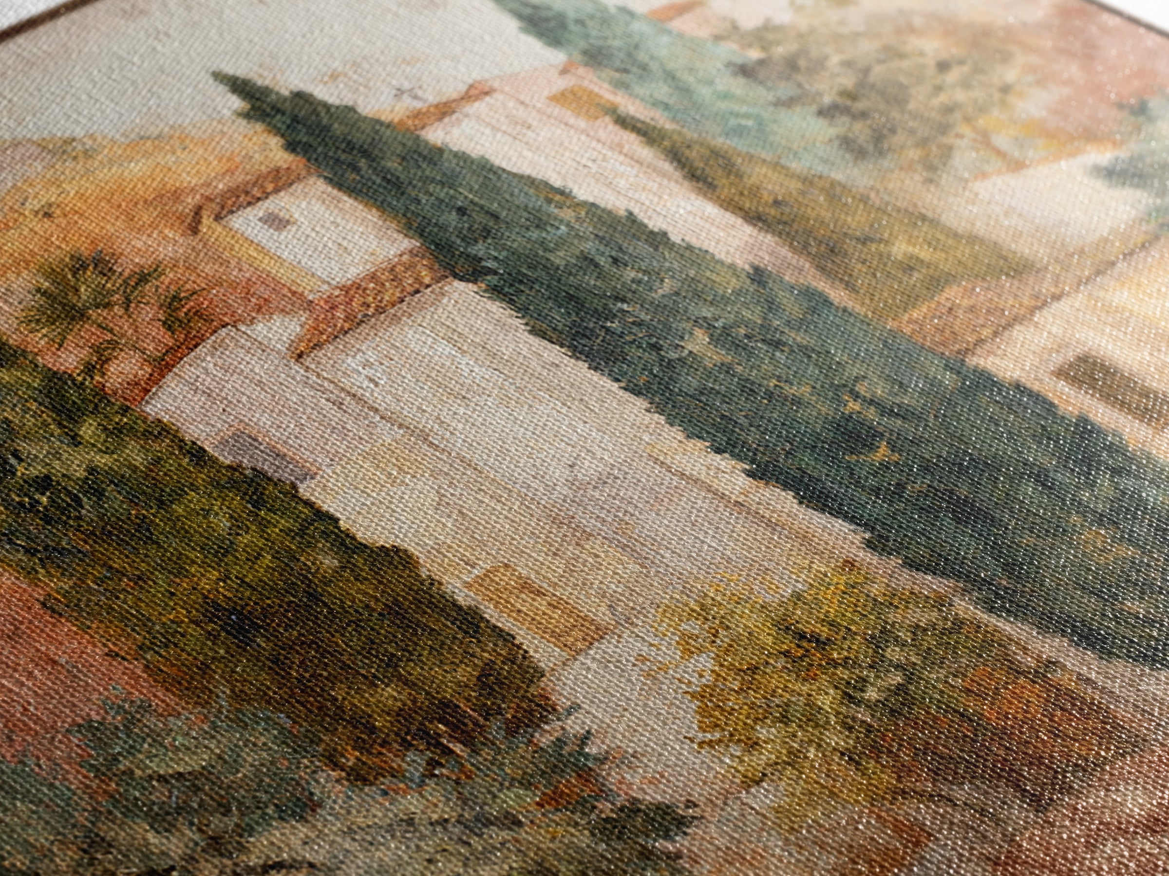 Tuscan Hillside with Cypress Trees and Golden Canvas Print, Italian Villa Art, Living Room Art, Living Room Decor, Villa, IVA-1x1-25