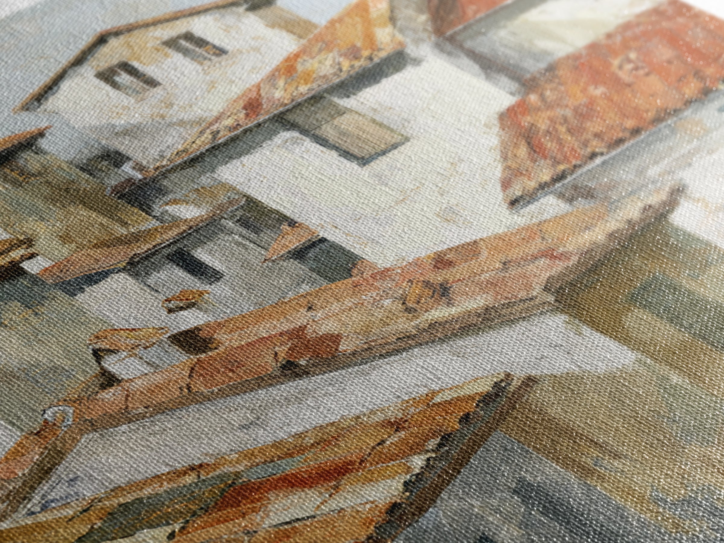 Terracotta Rooftops Against Pale Sky Framed Canvas Print, Italian Villa Art, Printable Art, Living Room Decor, Oil Painting, IVA-1x1-28