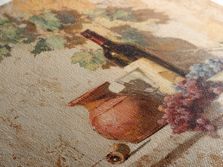 Grapevine and Wine Still Life on Linen Canvas Print, Italian Villa Art, Coastal Wall Art, Living Room Decor, Abstract Art, IVA-1x1-31