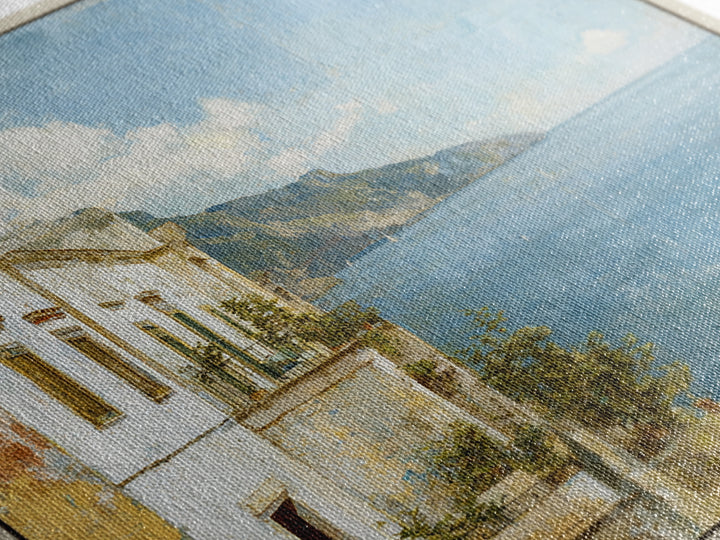 Amalfi Coast Cliffs Framed Canvas Print, Italian Villa Art, Colorful Wall Art, Living Room Decor, Oil Painting, Villa, IVA-1x1-37