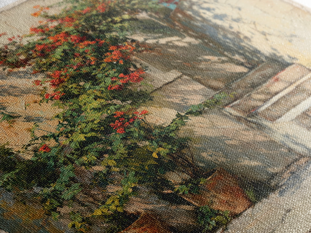 Sunlit Stone Stairway Canvas Print, Italian Villa Art, Rustic Home Decor, Living Room Decor, Fine Art, Villa, Boho Decor, IVA-1x1-59