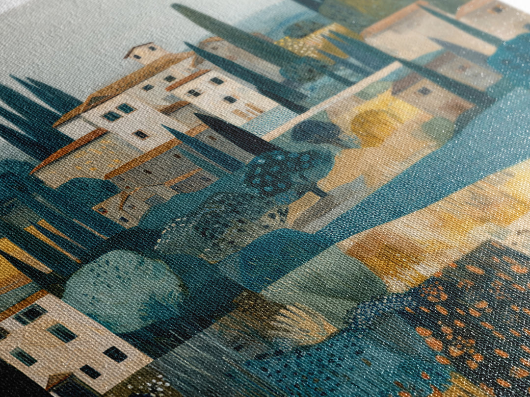 Tuscan Hillside with Cypress Trees and Golden Canvas Print, Italian Villa Art, Digital Art Print, Living Room Decor, Villa, IVA-1x1-73