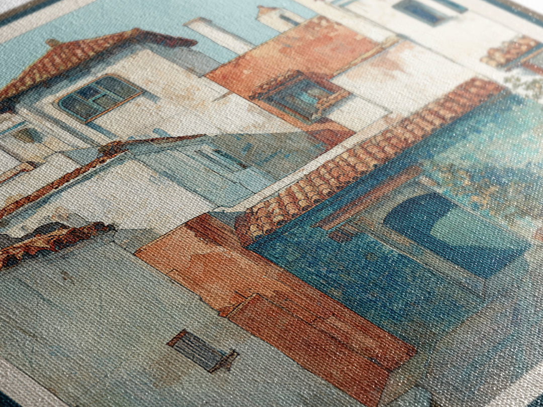 Terracotta Rooftops Against Pale Sky Canvas Print, Italian Villa Art, Neutral Wall Art, Living Room Decor, Fine Art, Villa, IVA-1x1-76