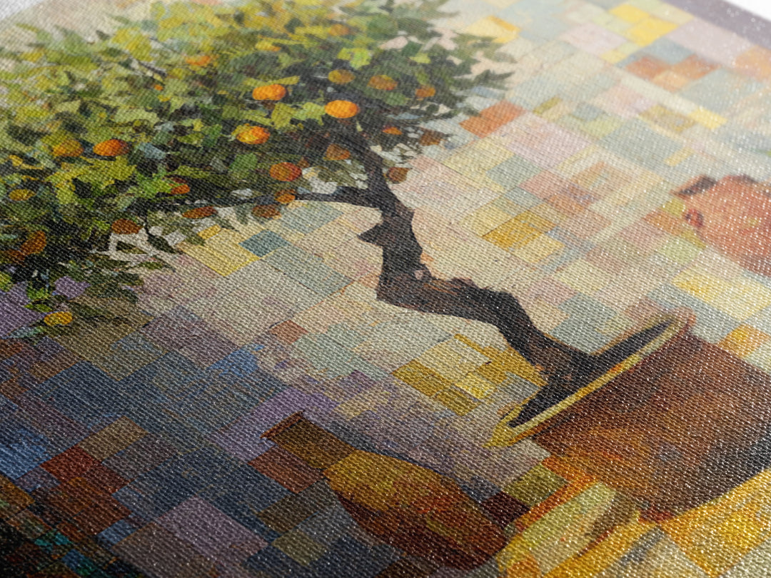 Orange Tree in a Courtyard Planter Canvas Print, Italian Villa Art, Rustic Home Decor, Living Room Decor, Fine Art, Villa, IVA-1x1-86