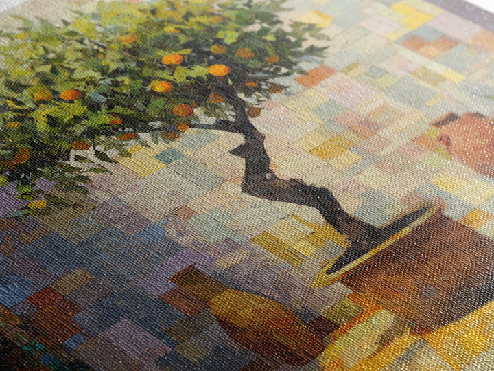 Orange Tree in a Courtyard Planter Canvas Print, Italian Villa Art, Rustic Home Decor, Living Room Decor, Fine Art, Villa, IVA-1x1-86
