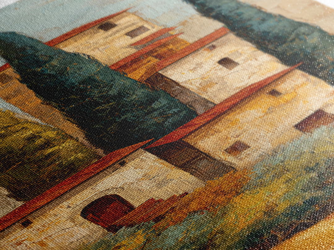 Tuscan Hillside with Cypress Trees and Golden Canvas Print, Italian Villa Art, Living Room Art, Living Room Decor, Villa, IVA-1x3-13