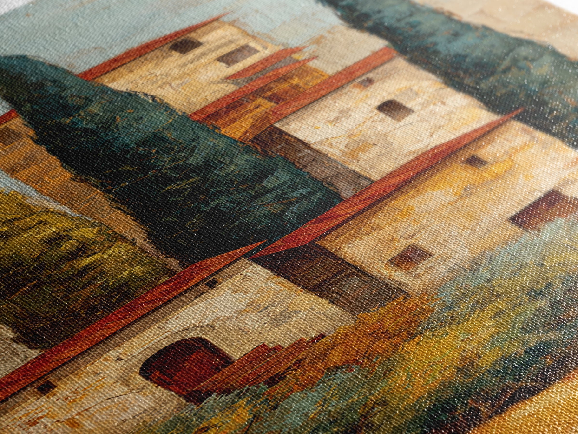 Tuscan Hillside with Cypress Trees and Golden Canvas Print, Italian Villa Art, Living Room Art, Living Room Decor, Villa, IVA-1x3-13