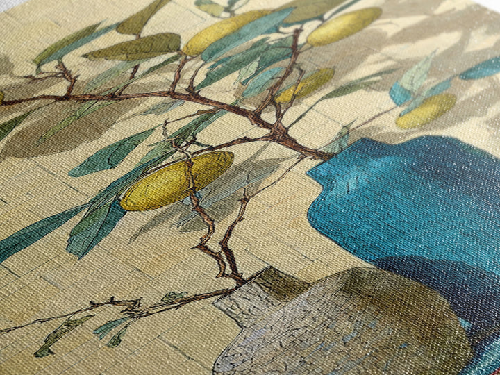 Lemon Branch in Blue Ceramic Vase Canvas Print, Italian Villa Art, Gallery Wall, Living Room Decor, Fine Art, Villa, Home Decor, IVA-1x3-14