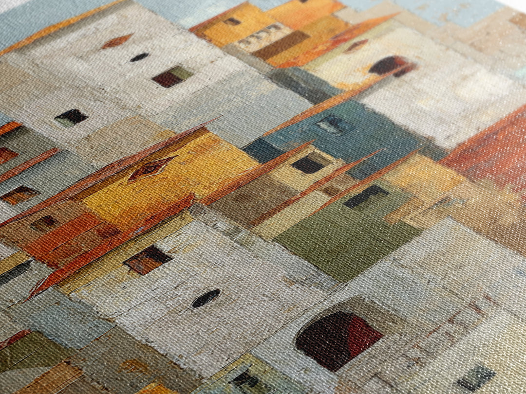 Terracotta Rooftops Against Pale Sky Canvas Print, Italian Villa Art, Living Room Art, Living Room Decor, Watercolor Art, Villa, IVA-1x3-16