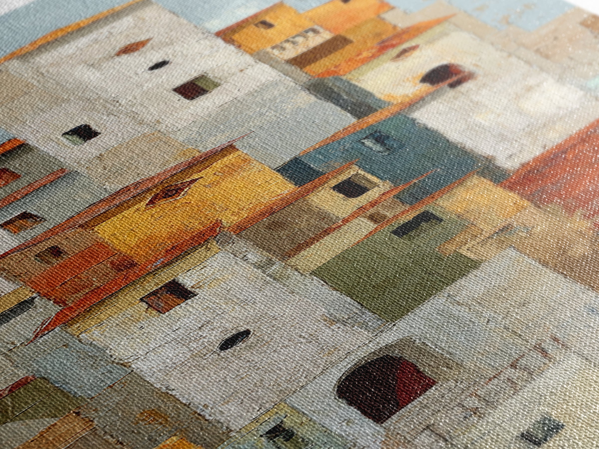 Terracotta Rooftops Against Pale Sky Canvas Print, Italian Villa Art, Living Room Art, Living Room Decor, Watercolor Art, Villa, IVA-1x3-16