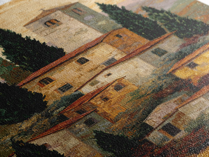 Tuscan Hillside with Cypress Trees and Golden Canvas Print, Italian Villa Art, Living Room Art, Living Room Decor, Villa, IVA-1x3-37