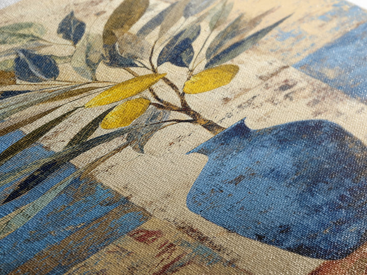 Lemon Branch in Blue Ceramic Vase Canvas Print, Italian Villa Art, Gallery Wall, Living Room Decor, Fine Art, Villa, Home Decor, IVA-1x3-38