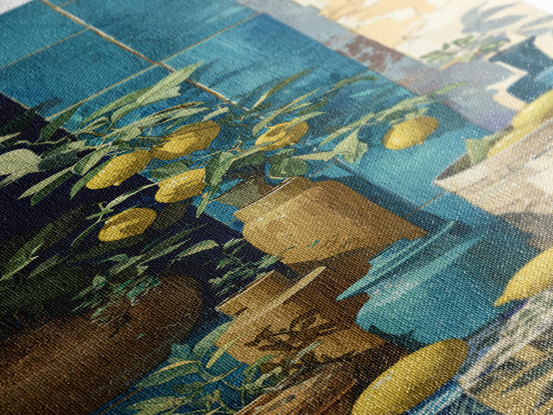 Coastal Lemons and Striped Cloth Arrangement Canvas Print, Italian Villa Art, Gallery Decor, Living Room Decor, Abstract Art, IVA-1x3-60