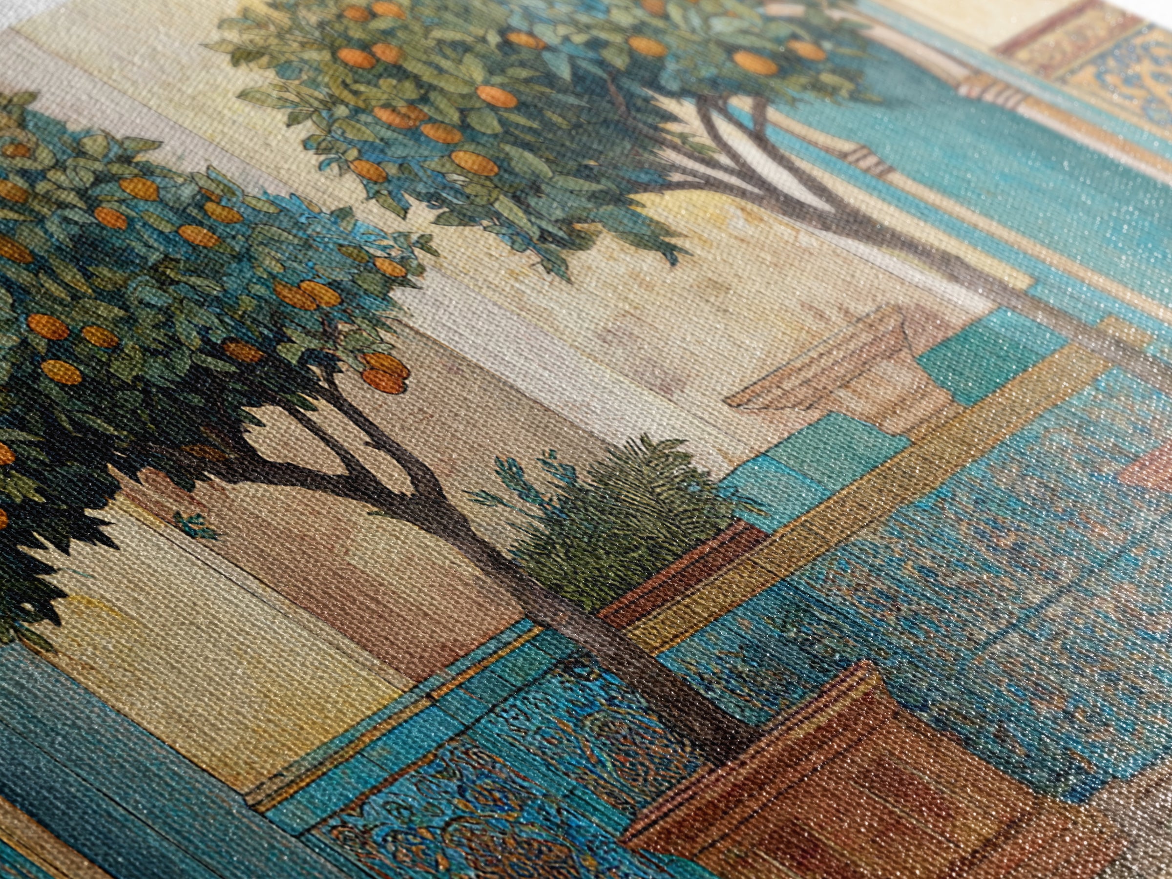 Orange Tree in a Courtyard Planter Framed Canvas Print, Italian Villa Art, Home Decor, Living Room Decor, Fine Art, Villa, IVA-2x1-10